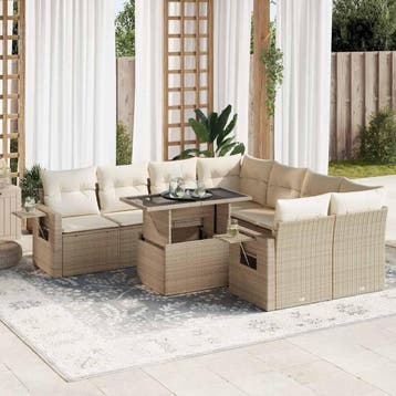 vidaXL 9-delige Loungeset met kussens poly rattan beige, Verzenden, Nieuw, Loungeset