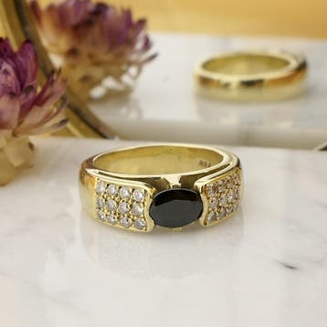 Gouden ring met saffier en diamant; 0,48 ct., 18 tot 19, Gebruikt, Overige kleuren, Ophalen of Verzenden