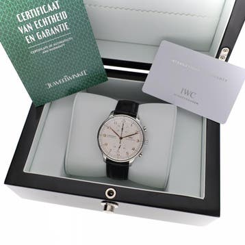 IWC Portuguese Chronograph Ivory IW371401; Automatisch..., Sieraden, Tassen en Uiterlijk, Ophalen of Verzenden, Zo goed als nieuw