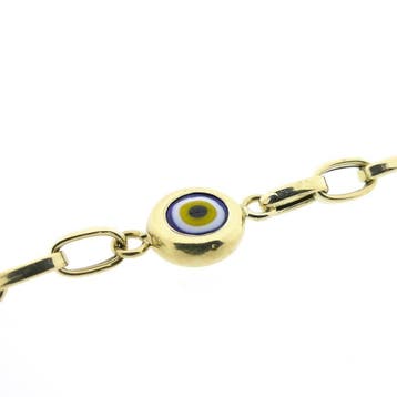 Gouden ankerschakel armband met Nazar oog (Schakelarmband), Gebruikt, Ophalen of Verzenden, Met edelsteen, Goud
