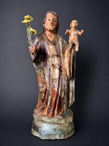 Beeldje, Saint Joseph et lEnfant Jesus - 27 cm - Polychroom