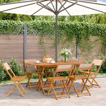 vidaXL Klapstoelen set van 6 stuks, beige stof en massief, Verzenden, Nieuw, Hout