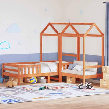 vidaXL Kinderbed met huisje massief grenenhout wasbruin, Eenpersoons, Bruin, Verzenden, Nieuw
