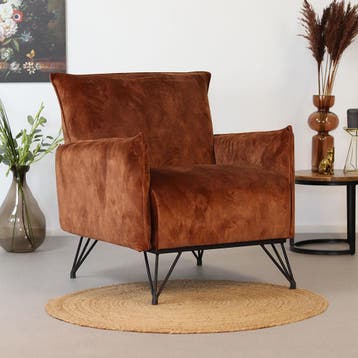 50% Korting: Velvet fauteuil Mika koper, Ophalen, Zo goed als nieuw, Velvet chique, Modern