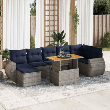 vidaXL 8-delige Loungeset met kussens poly rattan grijs, Verzenden, Nieuw, Loungeset