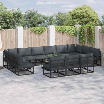 vidaXL Tuinbankenset 13 st Zwart Aluminium, Verzenden, Nieuw, Aluminium, 3 zitplaatsen