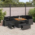 vidaXL Tuinbankenset met kussen 11 pcs Zwart poly rattan, Verzenden, Nieuw, Rotan, Meer dan 8 zitplaatsen