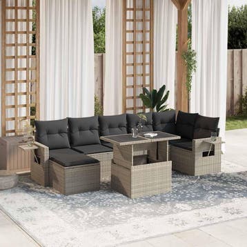 vidaXL 8-delige Loungeset met kussens poly rattan lichtgrijs, Verzenden, Nieuw, Loungeset