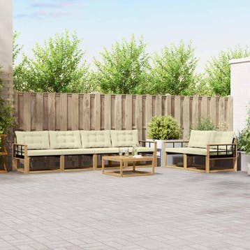 vidaXL Buiten bankenset 7 st Wit en crèmekleurig, Verzenden, Nieuw