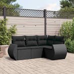 vidaXL 4-delige Loungeset met kussens poly rattan zwart, Verzenden, Nieuw, Loungeset