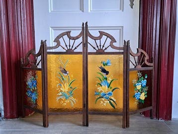 Kamerscherm - Hand beschiderd - Glas, Hout - Beschilderd