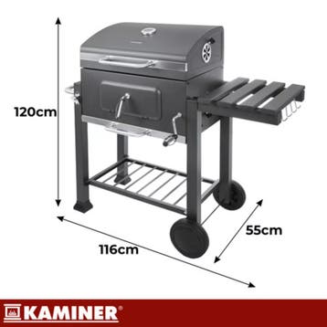 Kaminer Zwarte houtskool barbecue 116 x 70 x 110 cm met t..., Ophalen of Verzenden, Nieuw