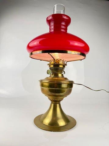 Nachtlampje - Messing, Glas - Messing-olielamp omgebouwd