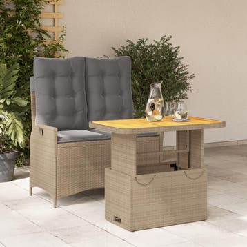 vidaXL 2-delige Tuinset met kussens poly rattan beige, Verzenden, Nieuw, Tuinset