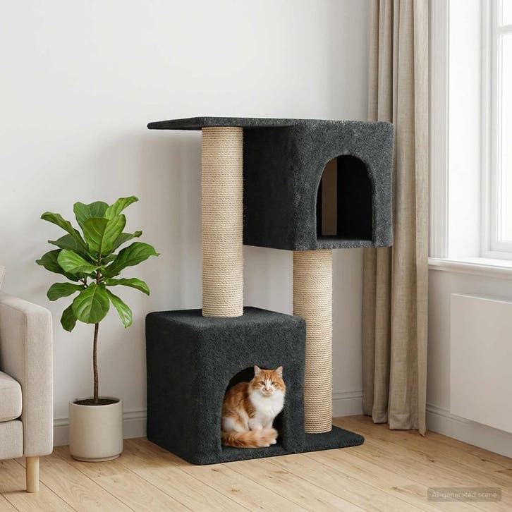 vidaXL Kattenboom met sisal krabpalen Donkergrijs 114 cm, Dieren en Toebehoren, Katten-accessoires, Nieuw, Verzenden