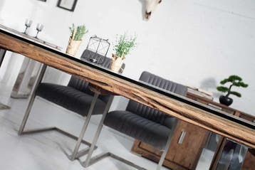 Massieve eettafel BARRACUDA 200cm antiek teakhout met stalen, Ophalen of Verzenden, Nieuw