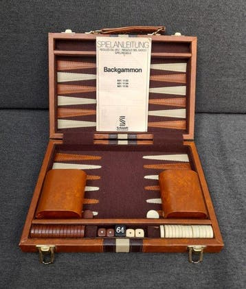 Bordspel - Backgammon - Leer, Antiek en Kunst