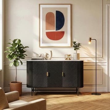 Dressoir Olvehok 110x40x77 cm marmerlook wit en zwart [en.ca, Verzenden, Nieuw