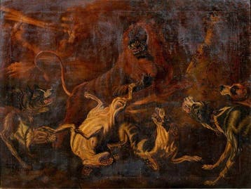 Cajetan Roos (1690-1770), Follower of - Lion Hunt - cm, Antiek en Kunst