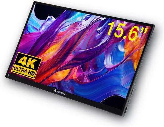 2dekans | Verbatim – 15,6 4K Portable Touchscreen Monitor, Computers en Software, Monitoren, Zo goed als nieuw, Ophalen of Verzenden