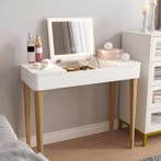 Kaptafel met LED-Spiegel – Wit, Hout en Veel Opbergruimte, Verzenden, Nieuw