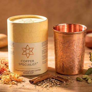 Puur Koperen Beker Bloempatroon Geheel - 300 ml, Ophalen of Verzenden, Nieuw
