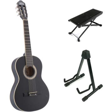 LaPaz C30BK klassieke gitaar 3/4-formaat zwart + statief +, Muziek en Instrumenten, Verzenden, Nieuw