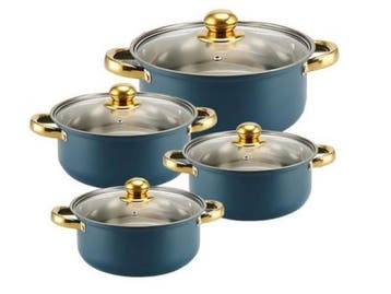Veiling - Pannenset blauw 6 pannen met deksels, Nieuw
