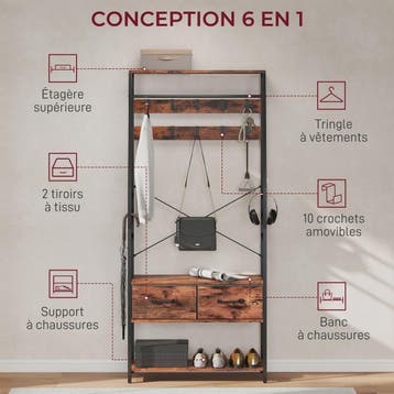 Industriële Entree Meubel met 2 Lades, 10 Haken en Schoenenr, Huis en Inrichting, Woonaccessoires | Kapstokken, Verzenden, Nieuw
