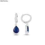 Zilveren saffier blauwe cz druppel huggie hoops, Sieraden, Tassen en Uiterlijk, Oorbellen, Verzenden, Nieuw, Zilver