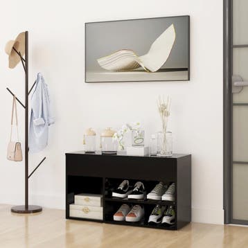 vidaXL Schoenenbank 80x30x45 cm bewerkt hout zwart, Huis en Inrichting, Verzenden, Nieuw