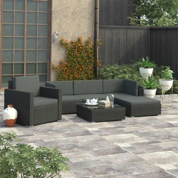 vidaXL 6-delige Loungeset met kussens poly rattan zwart, Verzenden, Nieuw, 6 zitplaatsen, Loungeset