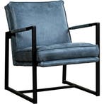 Blauwe leren fauteuil, Huis en Inrichting, Fauteuils, Ophalen of Verzenden, Nieuw, Leer