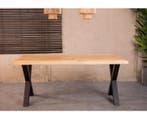 Boomstamtafel Eiken MALMO met X-poten - 260x100 cm |, Huis en Inrichting, Tafels | Eettafels, Ophalen of Verzenden, Nieuw
