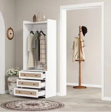 Witte Boho Kledingkast met 3 Lades – 70×48×180 cm, Stabiel, Verzenden, Nieuw