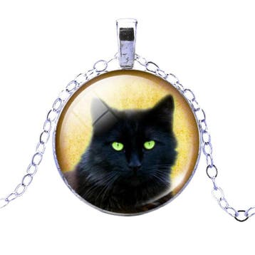 Fako Bijoux - Ketting - Cabochon - Kat - Zwart/Geel, Verzenden, Nieuw