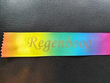 Bedrukt lint regenboog kleurrijk met gouden opdruk 38 mm 50, Ophalen of Verzenden, Nieuw