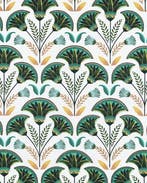 Cretonne Katoen Egyptische Bladeren Wit, Nieuw, Wit