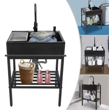 Vrijstaande Zwarte RVS Spoelbakset 60×45×86 cm, Verzenden, Nieuw