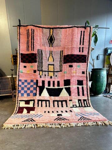 Boho Chic Marokkaanse Berber-wol Roze tapijt - Vloerkleed -, Nieuw