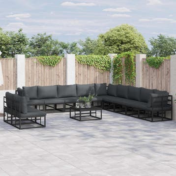 vidaXL Tuinbankenset 11 st Zwart Aluminium, Verzenden, Nieuw, Aluminium, Meer dan 8 zitplaatsen