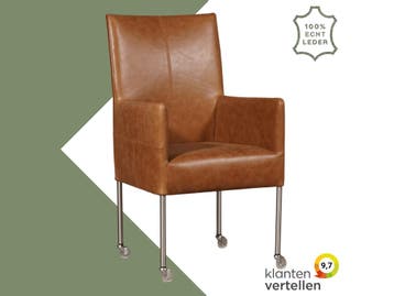 Leren eetkamerstoel Spark - Vintage Cognac (cognac) - Poten, Bruin, Nieuw, Ophalen of Verzenden, Eén