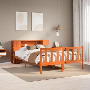 vidaXL Bed met boekenkast zonder matras grenenhout wasbruin, Bruin, Verzenden, 190 cm of minder, Overige maten
