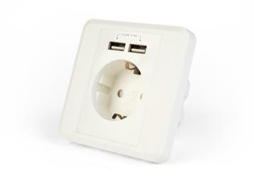 Inbouw stopcontact 2x USB wandcontactdoos geaard stopcontact, Doe-het-zelf en Verbouw, Elektra en Kabels, Verzenden, Nieuw