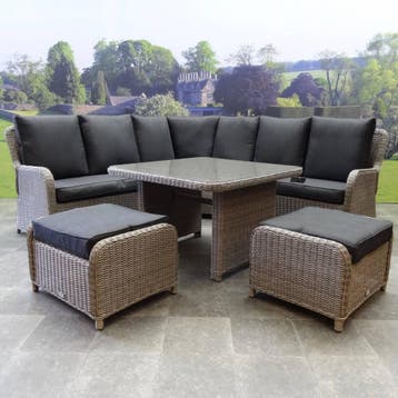 Bilbao hoek dining loungeset 6 delig grijs, Tuin en Terras, Ophalen of Verzenden, Nieuw, Wicker