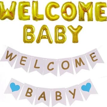 Vier doorzichtig letter ballon blokken Baby wit, Verzenden, Nieuw, Versiering, Geboorte of Huwelijk
