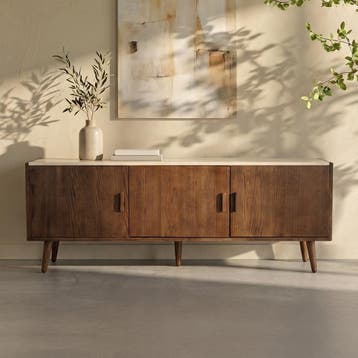 *WOONWINKEL* Dutchbone Arda Dressoir Walnoot En Travertin, Verzenden, Nieuw