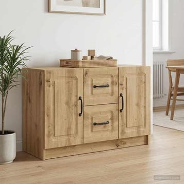 vidaXL Dressoir Artisanaal eiken 89 x 34,5 x 57 cm Bewerkt, Verzenden, Nieuw, Overige houtsoorten, Minder dan 50 cm