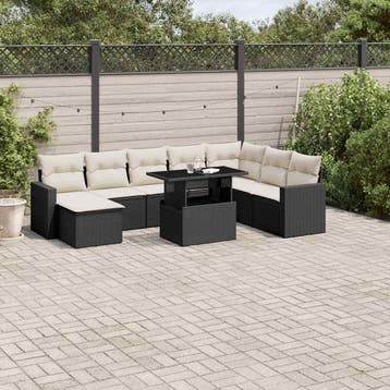 vidaXL 9-delige Loungeset met kussens poly rattan zwart, Verzenden, Nieuw, Loungeset