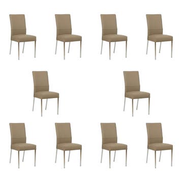 Set van 10 Leren eetkamerstoelen Real - Toledo Mocca, Huis en Inrichting, Stoelen, Ophalen of Verzenden, Nieuw, Leer